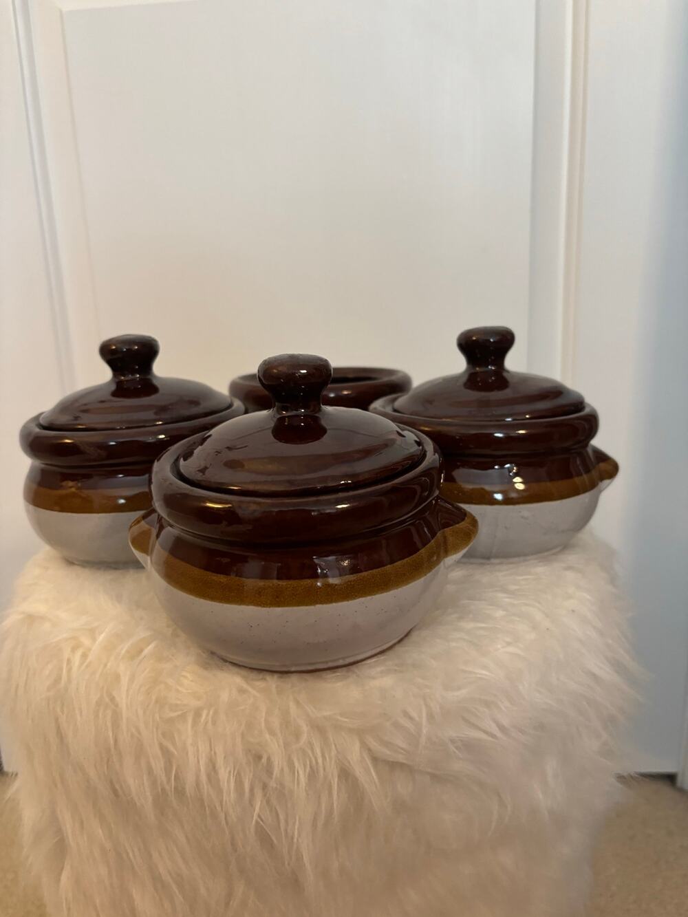 Set of 4 vintage stoneware French onion soup bowls
